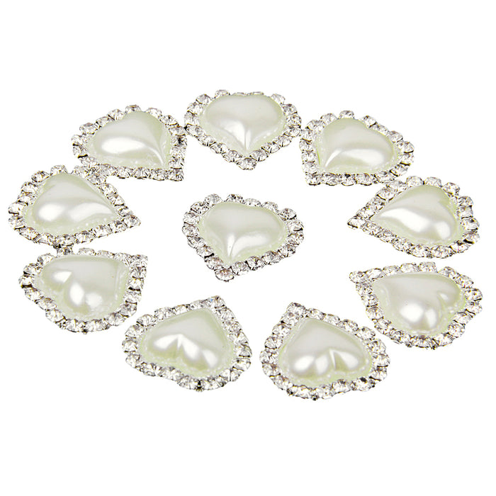 Crofta 10 Pieces Beige Heart Shape Crystal Pearl Buttons Flatback Embellishment 20x25mm