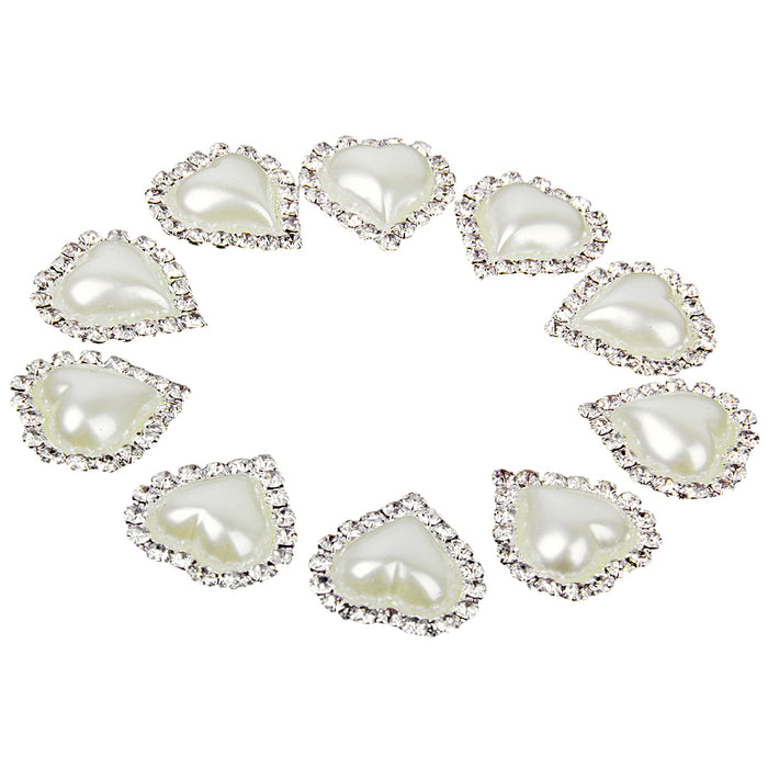 Crofta 10 Pieces Beige Heart Shape Crystal Pearl Buttons Flatback Embellishment 20x25mm