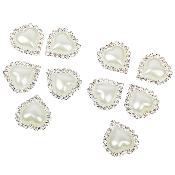 Crofta 10 Pieces Beige Heart Shape Crystal Pearl Buttons Flatback Embellishment 20x25mm