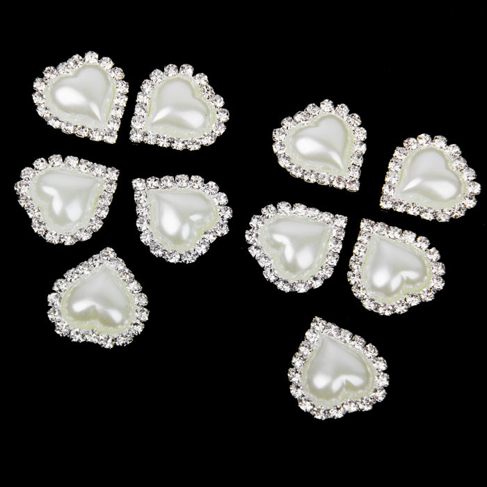 Crofta 10 Pieces Beige Heart Shape Crystal Pearl Buttons Flatback Embellishment 20x25mm