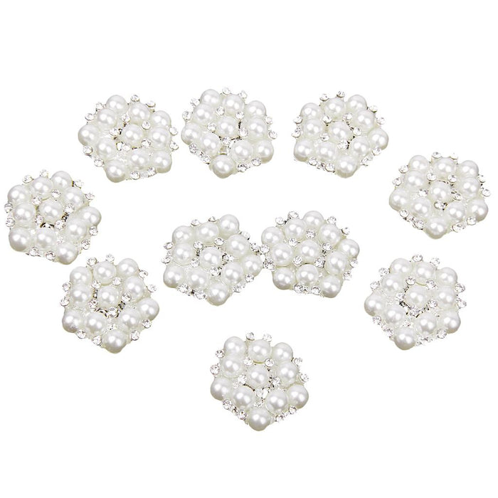 Crofta 10pcs 20mm Crystal Rhinestone Pearl Flower Embellishments Button Flatback