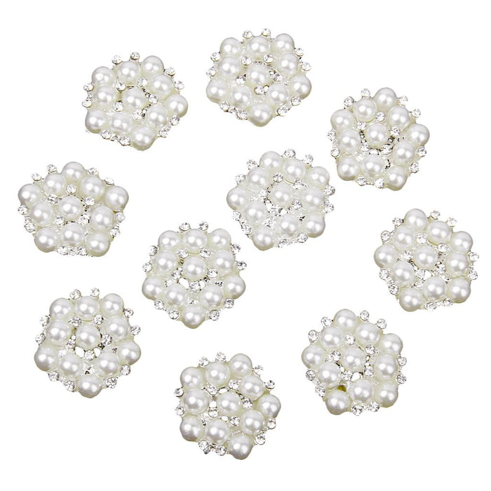 Crofta 10pcs 20mm Crystal Rhinestone Pearl Flower Embellishments Button Flatback