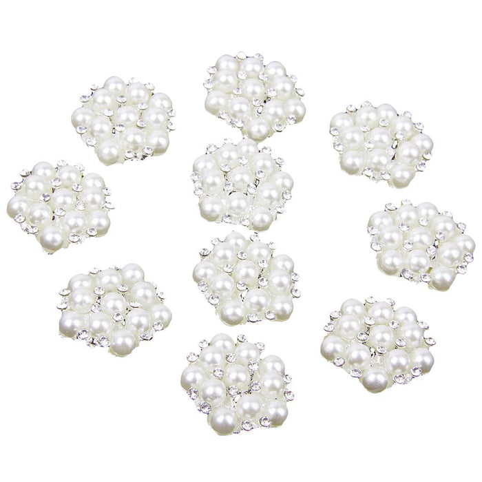 Crofta 10pcs 20mm Crystal Rhinestone Pearl Flower Embellishments Button Flatback