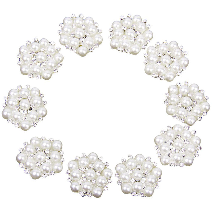 Crofta 10pcs 20mm Crystal Rhinestone Pearl Flower Embellishments Button Flatback