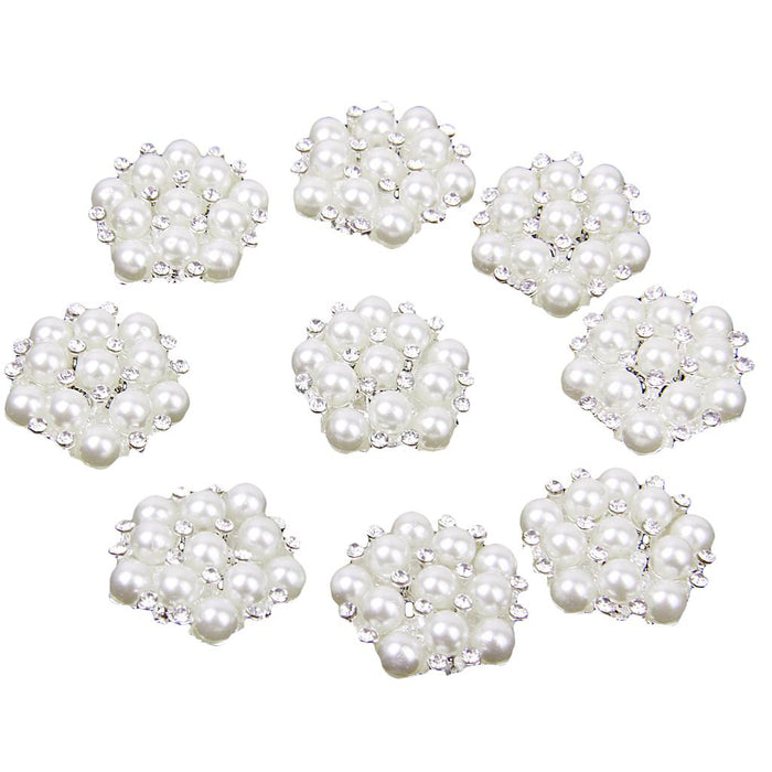 Crofta 10pcs 20mm Crystal Rhinestone Pearl Flower Embellishments Button Flatback