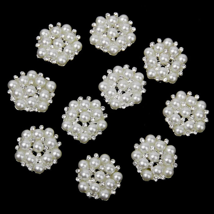 Crofta 10pcs 20mm Crystal Rhinestone Pearl Flower Embellishments Button Flatback