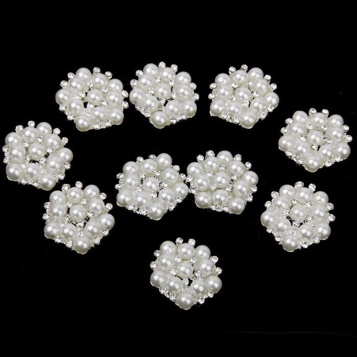 Crofta 10pcs 20mm Crystal Rhinestone Pearl Flower Embellishments Button Flatback