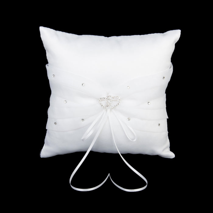 Crofta White Satin Rhinestone Ring Pillow Flower Girl Basket Guest Book and Pen Wedding Set