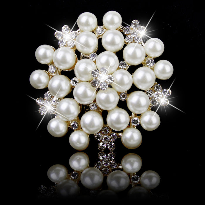 Crofta Women Girls Ladies Fashionable Crystal Faux Pearl Brooch Pin Wedding Bridal Supplies