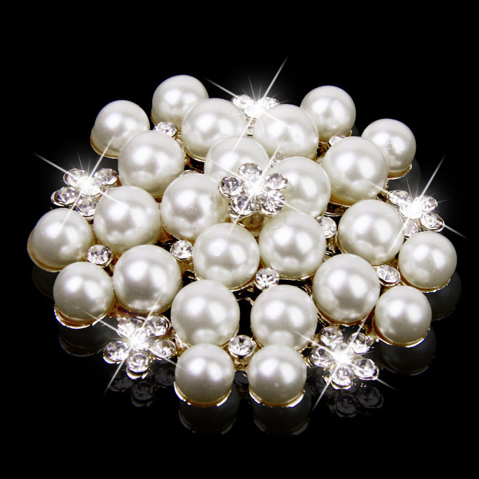 Crofta Women Girls Ladies Fashionable Crystal Faux Pearl Brooch Pin Wedding Bridal Supplies