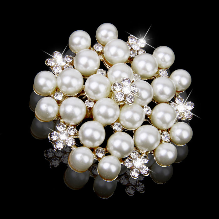 Crofta Women Girls Ladies Fashionable Crystal Faux Pearl Brooch Pin Wedding Bridal Supplies