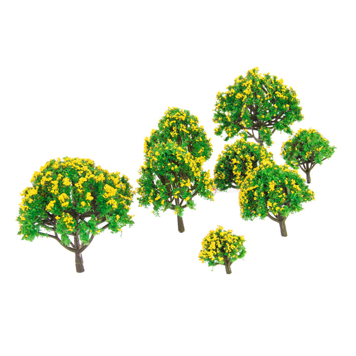 Crofta 10pcs Model Tree with Yellow Flower for Railroad Scenery/Diorama