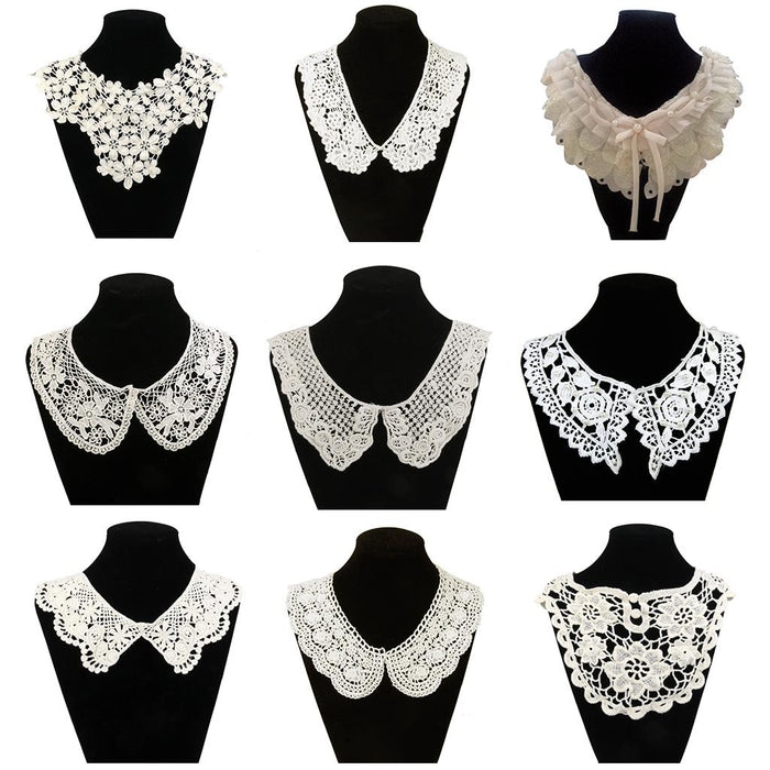 Crofta 1pair White Flower DIY Lace Collar Sewing Craft Neckline Trimming Decoration