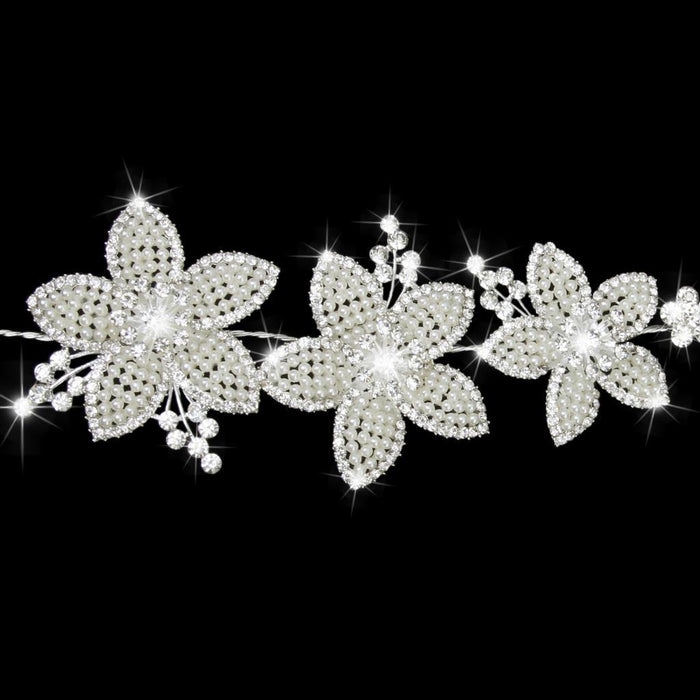 Crofta Women Girls Fashionable Faux Pearl Shiny Rhinestone Headband Tiara Headwear Hair Ornaments Silver