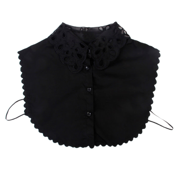 Crofta Women Girls Ladies Elegant Embroidery Hollow Neckline Half Shirt Blouse Detachable Collar Black