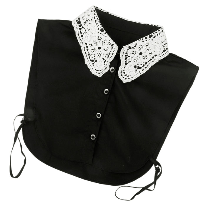 Crofta Women Girls Ladies Elegant Floral Lace Neckline Half Shirt Blouse Detachable Collar Black And White