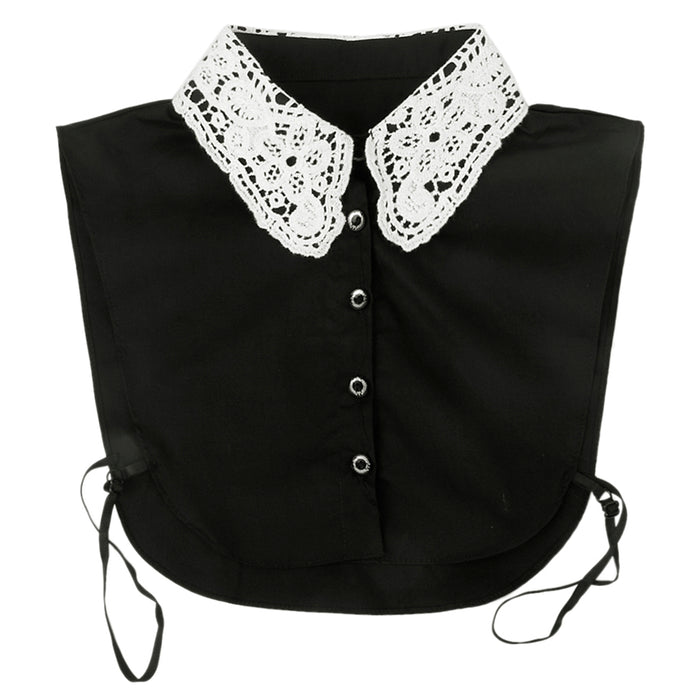 Crofta Women Girls Ladies Elegant Floral Lace Neckline Half Shirt Blouse Detachable Collar Black And White