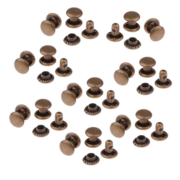 Crofta 100 sets Round Double Cap Copper Rivets Studs For Clothing Antique Brass