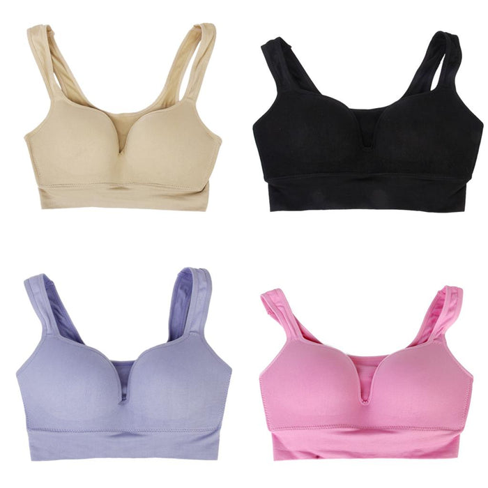 Women Deep-V Seamless Wireless Full Coverage Push Up Sports Bra Pink Size XL