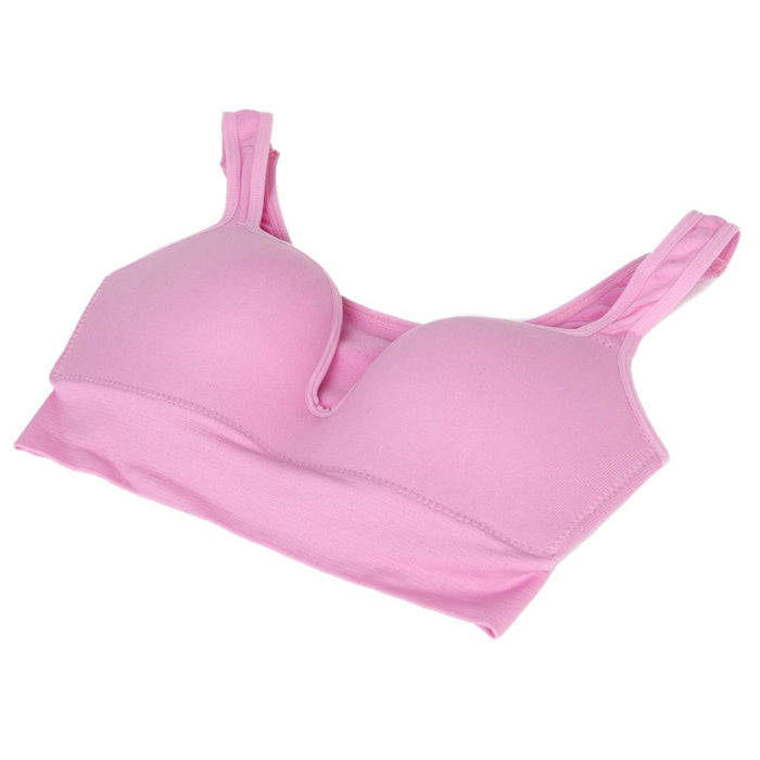 Women Deep-V Seamless Wireless Full Coverage Push Up Sports Bra Pink Size XL