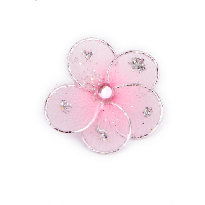 Wired Mesh Stocking Glitter Flowers 2.5x2.5cm 50pcs Pink