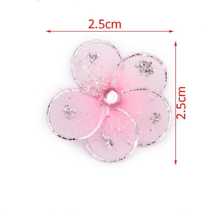 Wired Mesh Stocking Glitter Flowers 2.5x2.5cm 50pcs Pink