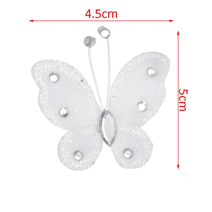 Crofta Wired Mesh Stocking Glitter Butterflies 5x4.5cm 50pcs White