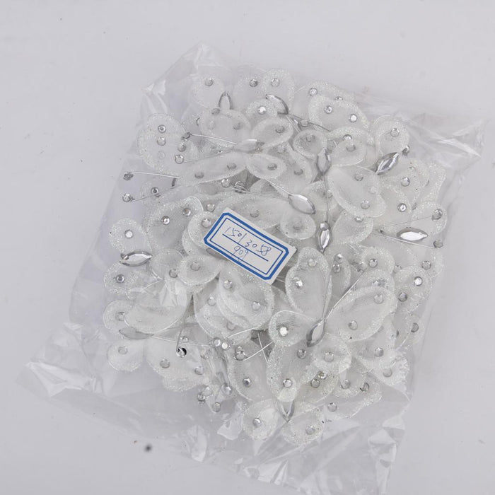 Crofta Wired Mesh Stocking Glitter Butterflies 5x4.5cm 50pcs White