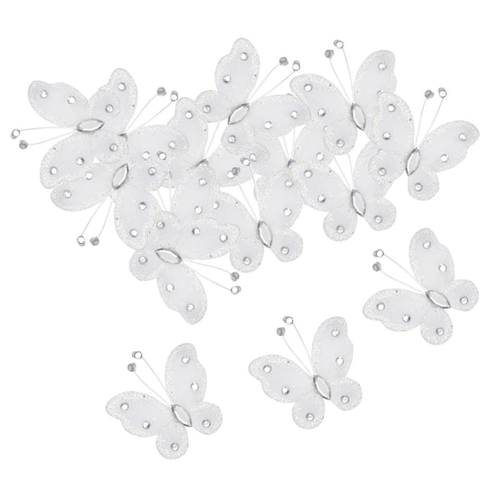 Crofta Wired Mesh Stocking Glitter Butterflies 5x4.5cm 50pcs White