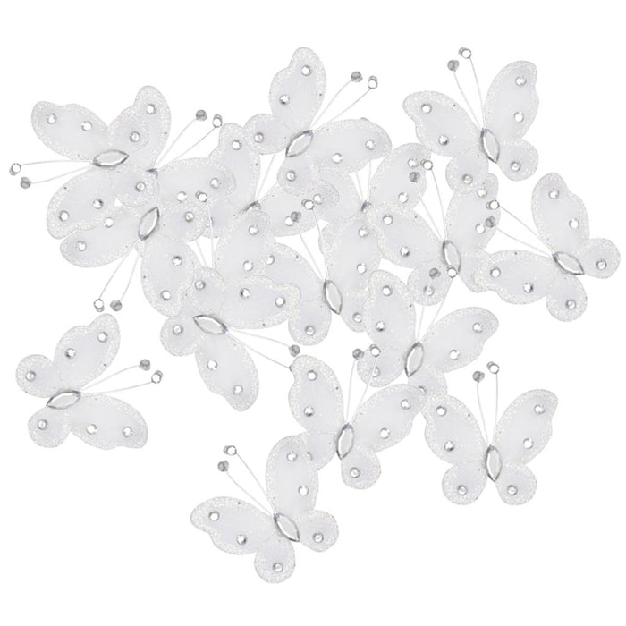 Crofta Wired Mesh Stocking Glitter Butterflies 5x4.5cm 50pcs White