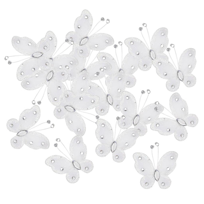 Crofta Wired Mesh Stocking Glitter Butterflies 5x4.5cm 50pcs White