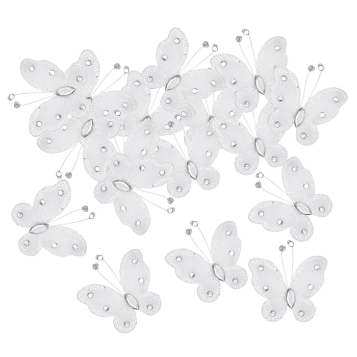 Crofta Wired Mesh Stocking Glitter Butterflies 5x4.5cm 50pcs White