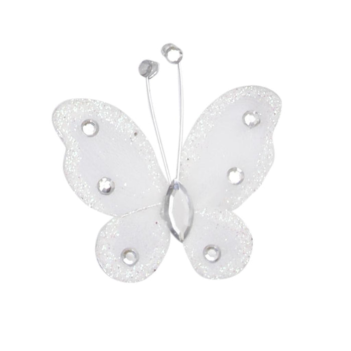 Crofta Wired Mesh Stocking Glitter Butterflies 5x4.5cm 50pcs White