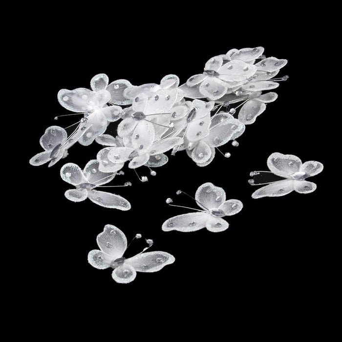 Crofta Wired Mesh Stocking Glitter Butterflies 5x4.5cm 50pcs White