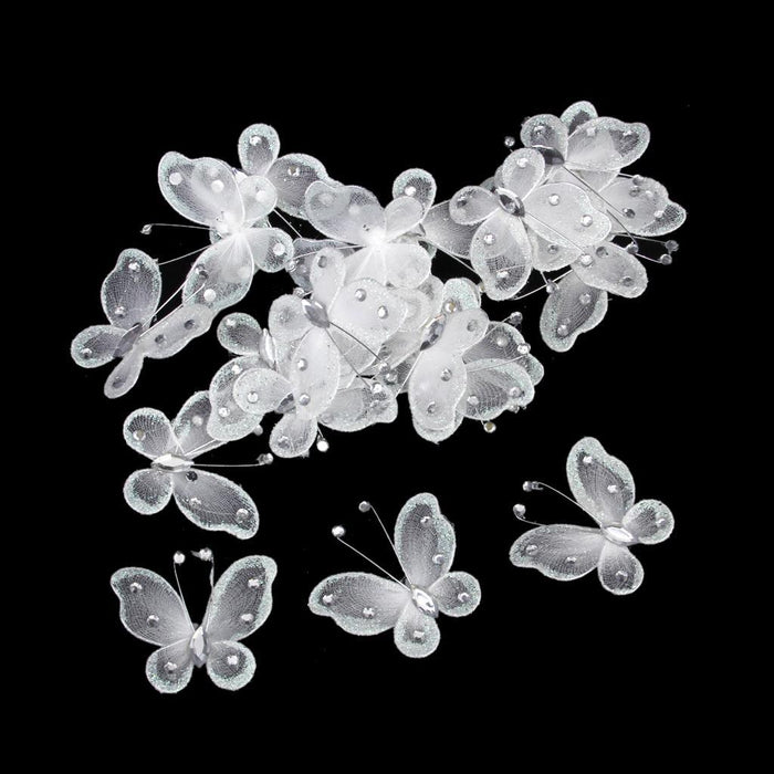 Crofta Wired Mesh Stocking Glitter Butterflies 5x4.5cm 50pcs White