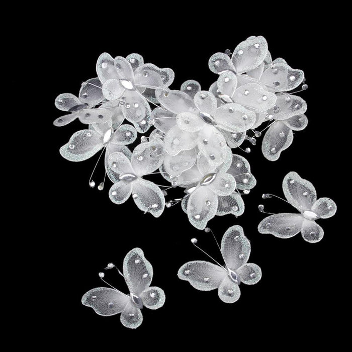 Crofta Wired Mesh Stocking Glitter Butterflies 5x4.5cm 50pcs White