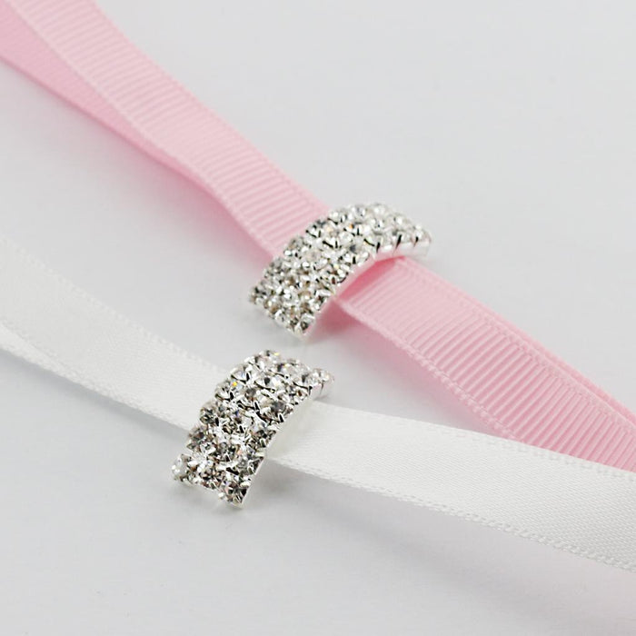 Crofta 100 Pieces Vaulted Rhinestone Ribbon Buckles Sliders for Wedding Decoration