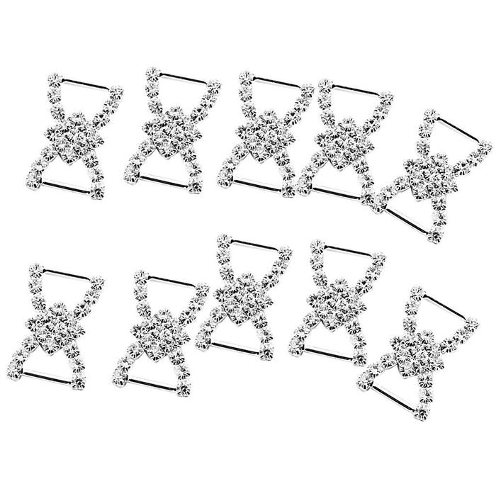 10 Pcs Crystal Diamante Rhinestone Buckle Invitation Ribbon Slider G