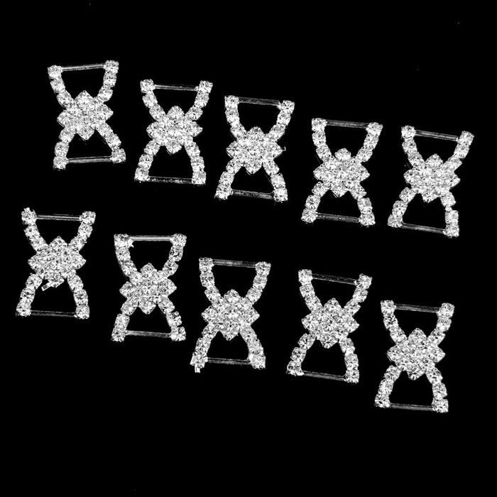 10 Pcs Crystal Diamante Rhinestone Buckle Invitation Ribbon Slider G