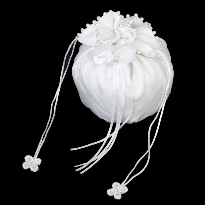 Phenovo Satin Pearl Beaded Wedding Bridal Bridesmaid Dolly Bag Handbag White