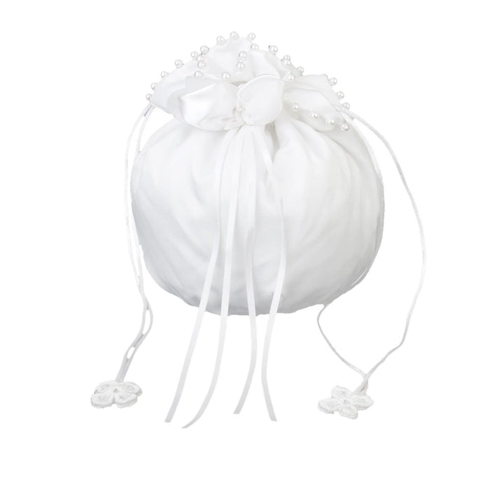 Phenovo Satin Pearl Beaded Wedding Bridal Bridesmaid Dolly Bag Handbag White