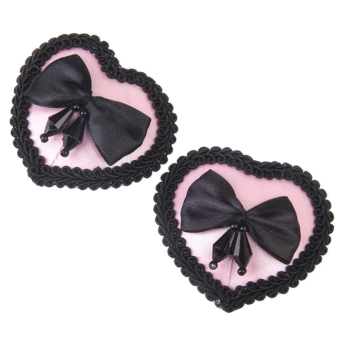 Women's Reuseable Heart Bowknot Nipple Covers Breast Stickers Pink and Black