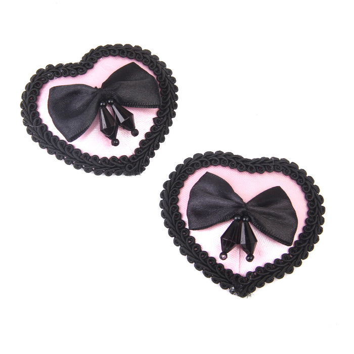 Women's Reuseable Heart Bowknot Nipple Covers Breast Stickers Pink and Black