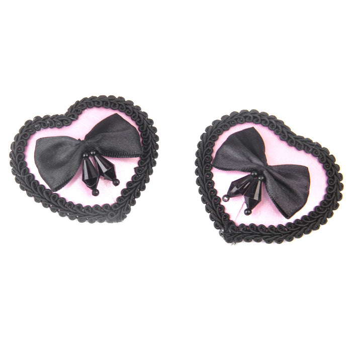 Women's Reuseable Heart Bowknot Nipple Covers Breast Stickers Pink and Black