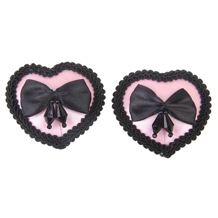 Women's Reuseable Heart Bowknot Nipple Covers Breast Stickers Pink and Black