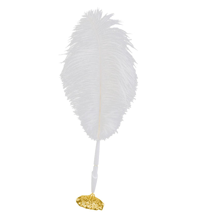 Crofta Ostrich Feather Quill Signing Pen with Metal Holder Wedding Pen Set S White