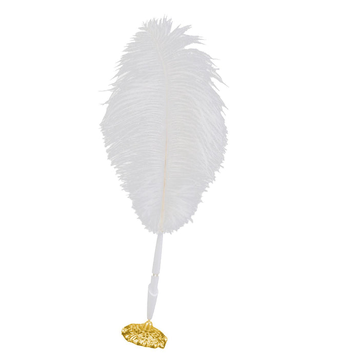 Crofta Ostrich Feather Quill Signing Pen with Metal Holder Wedding Pen Set S White