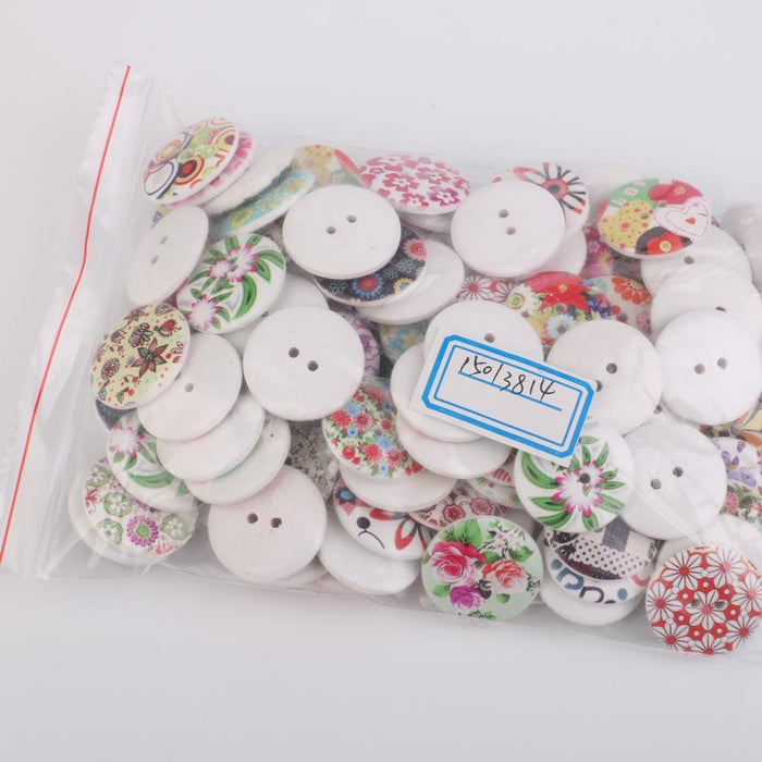 25mm Mixed Color Drawing Printing Flower Buttons for Sewing DIY Craft 100pcs