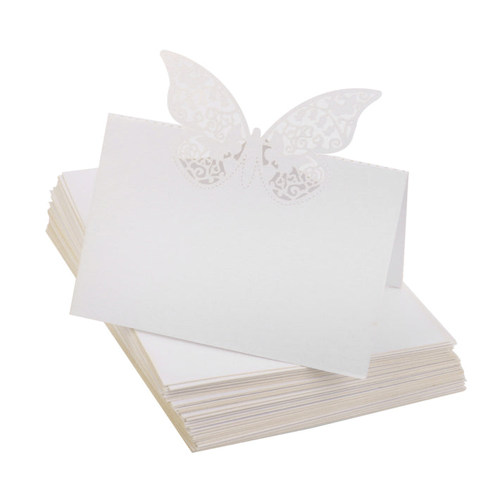 Butterfly Wedding Birthday Table Decoration Place Name Cards 50pcs White