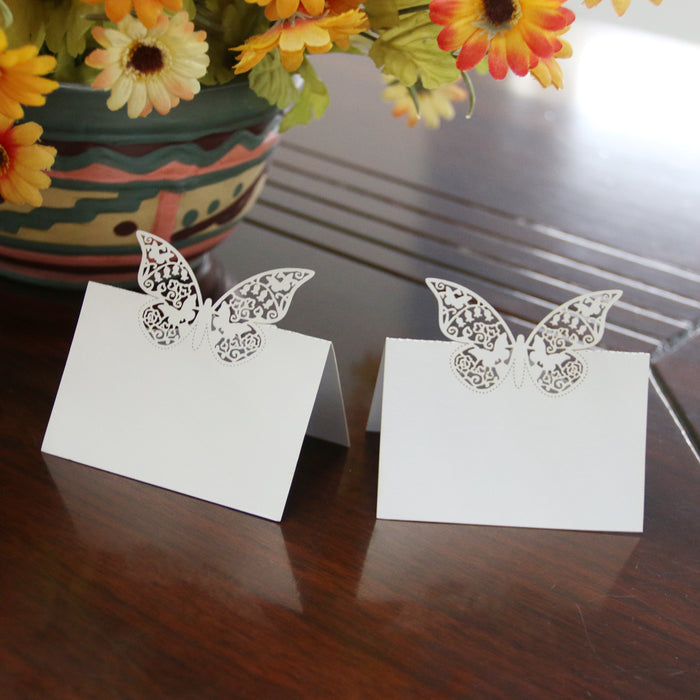 Butterfly Wedding Birthday Table Decoration Place Name Cards 50pcs White